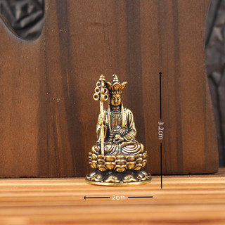 Tượng Địa Tạng Vương Mini, Ngồi Thiền Cầm Tích Trượng, Tượng Phật Đồng Thau Decor Nhà