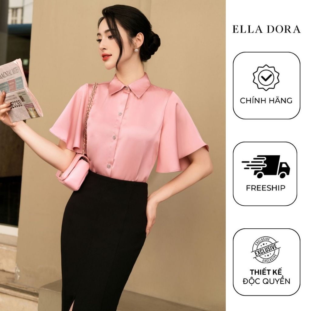Áo sơ mi nữ ELLA DORA thiết kế form lá sen dáng suông thanh lịch sang trọng 2 màu TRẮNG/HỒNG [SM72]