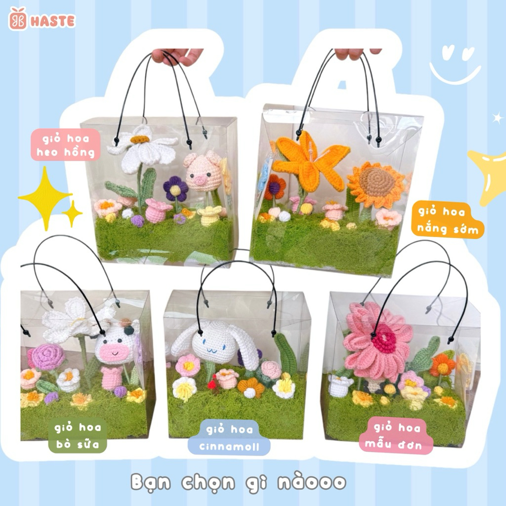 Set Hộp Quà Bằng Len Vườn Hoa Nhỏ Xíu Flower Garden Tặng Bạn Gái Phụ Nữ Việt Nam Dễ Thương Thủ Công Handmade