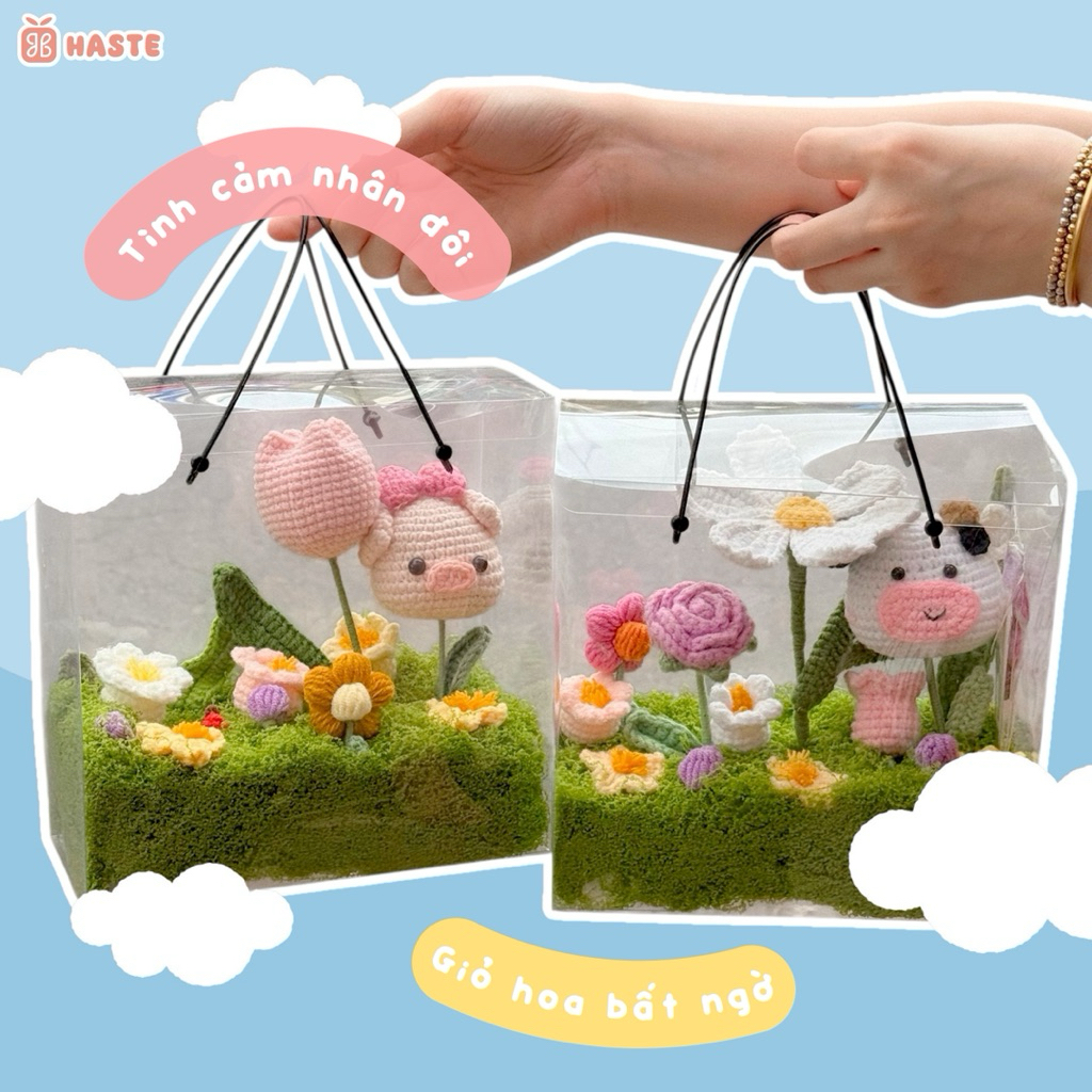 Set Hộp Quà Bằng Len Vườn Hoa Nhỏ Xíu Flower Garden Tặng Bạn Gái Phụ Nữ Việt Nam Dễ Thương Thủ Công Handmade