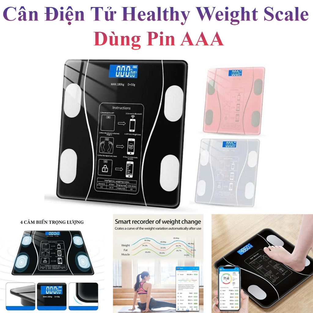 Cân Điện Tử Healthy Weight Scale Đo Sức Khỏe Thông Minh Và Phân Tích Chỉ Số Dùng Pin Aaa Tiện Dụng