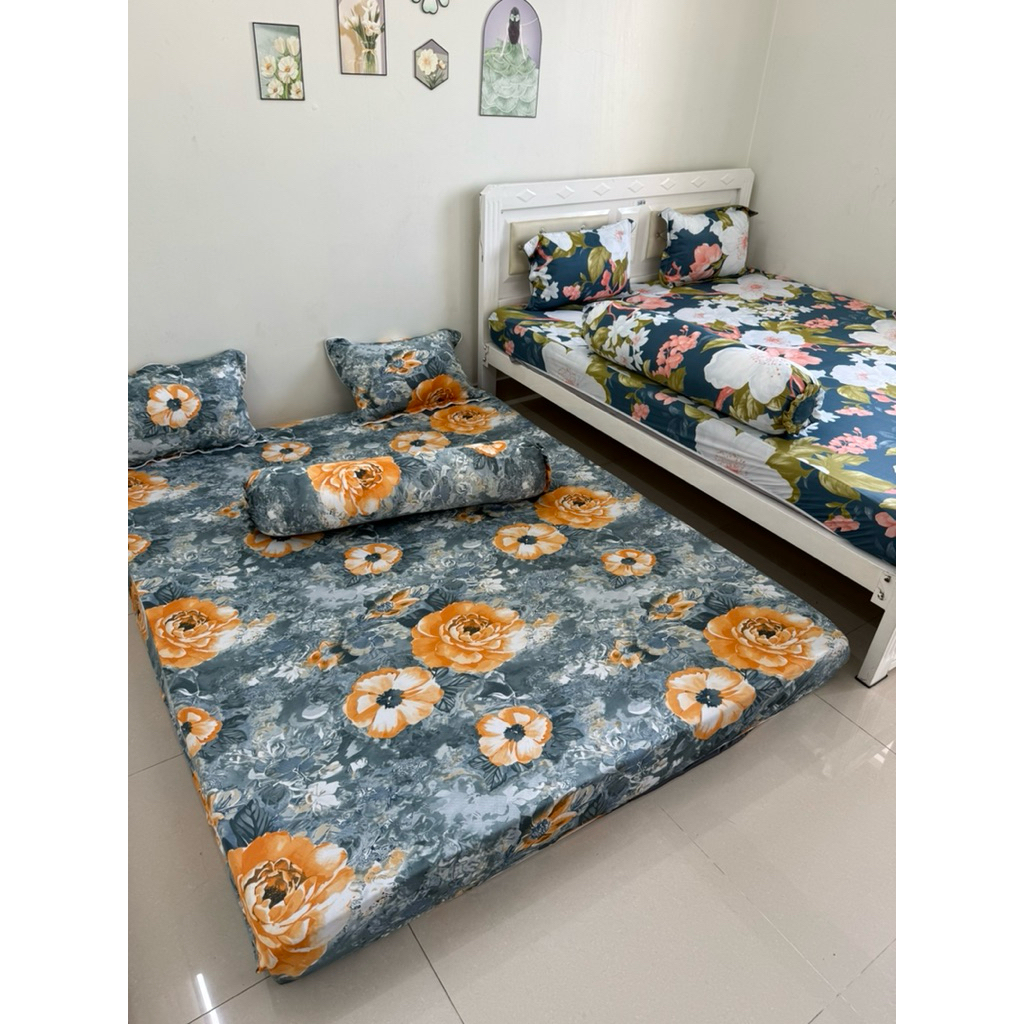 ga thun 4 món (vỏ ôm khóa kéo, ga nệm dây thun, áo nằm lồng vào)