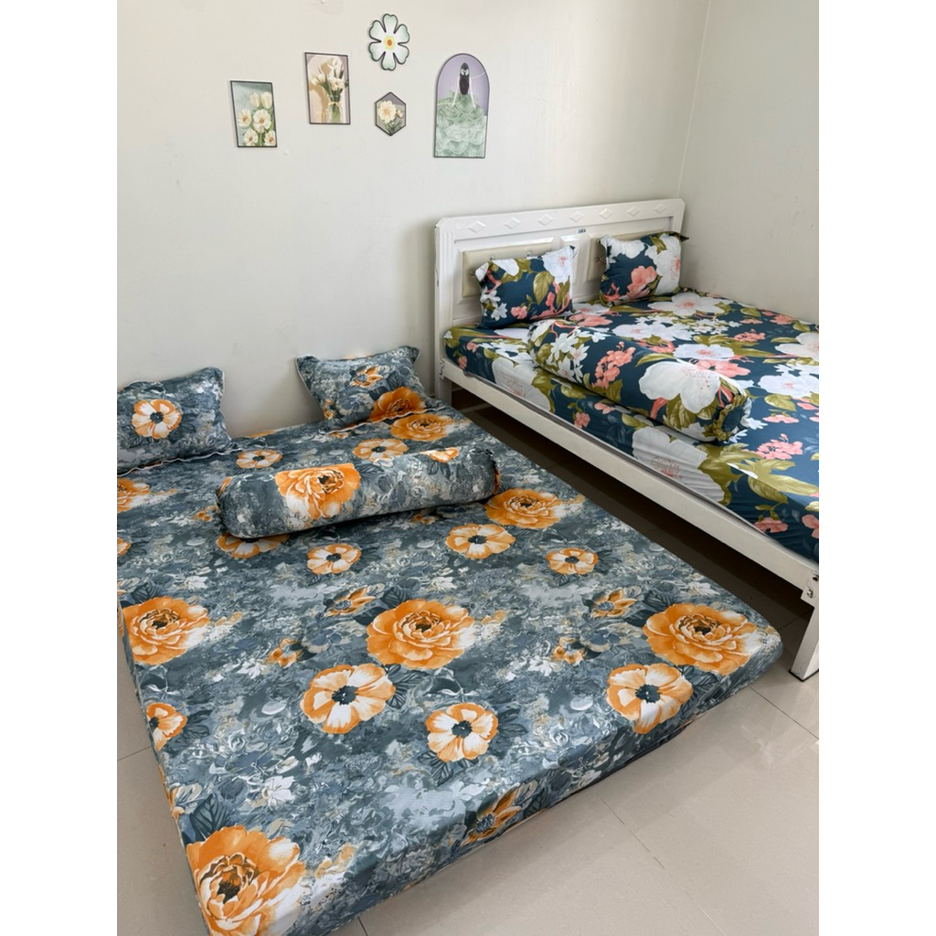 ga thun 4 món (vỏ ôm khóa kéo, ga nệm dây thun, áo nằm lồng vào)