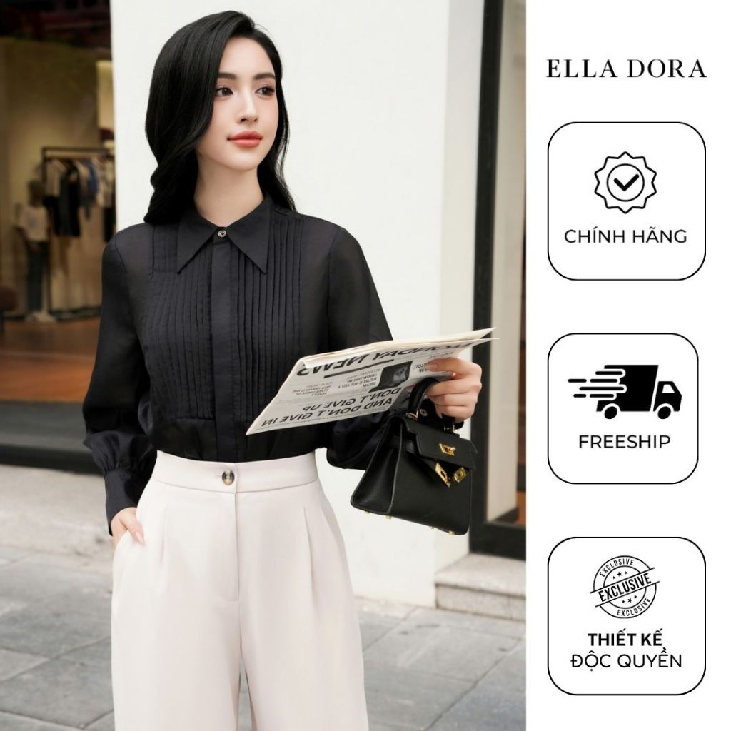 Áo sơ mi nữ ELLA DORA thiết kế li ngực giấu nút form suông phong cách thanh lịch sang trọng [SM116]