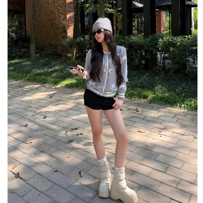 (BST Thu Đông HTIQUE) Áo cardigan len đen họa tiết ngôi sao cúc vàng, áo len dệt kim nữ sang chảnh LA25