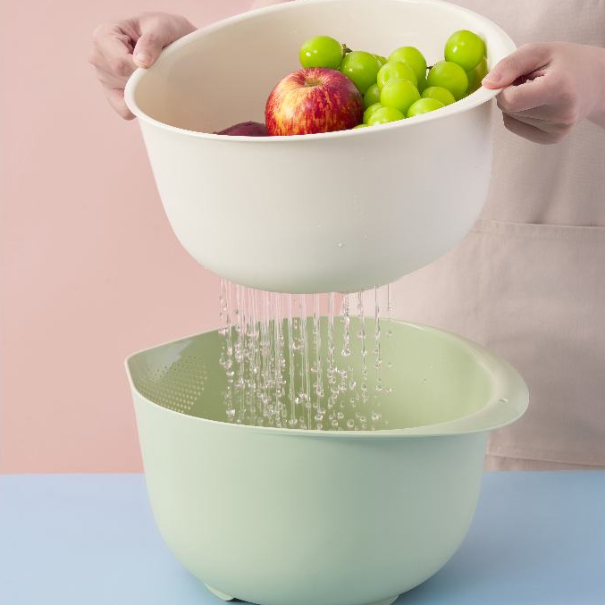 [MỚI] Bộ thau rổ SÂU LÒNG Yoko Inochi size lớn 32 cm (3,6 L), có ion bạc kháng khuẩn, dễ vệ sinh
