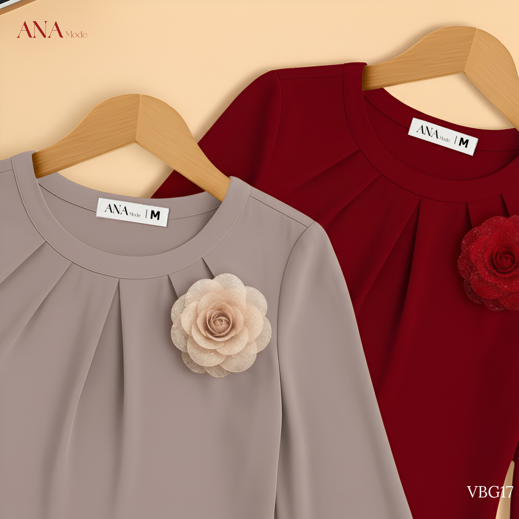 Áo Kiểu Đính Hoa Trung Niên ANA Mode Chất Liệu Tằm Ý Thanh Lịch Đi Tiệc Quà Tặng Mẹ AK25VBG17