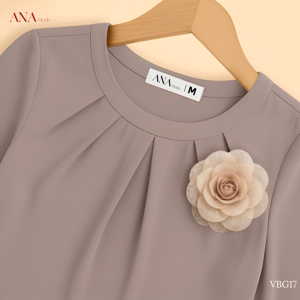 Áo Kiểu Đính Hoa Trung Niên ANA Mode Chất Liệu Tằm Ý Thanh Lịch Đi Tiệc Quà Tặng Mẹ AK25VBG17
