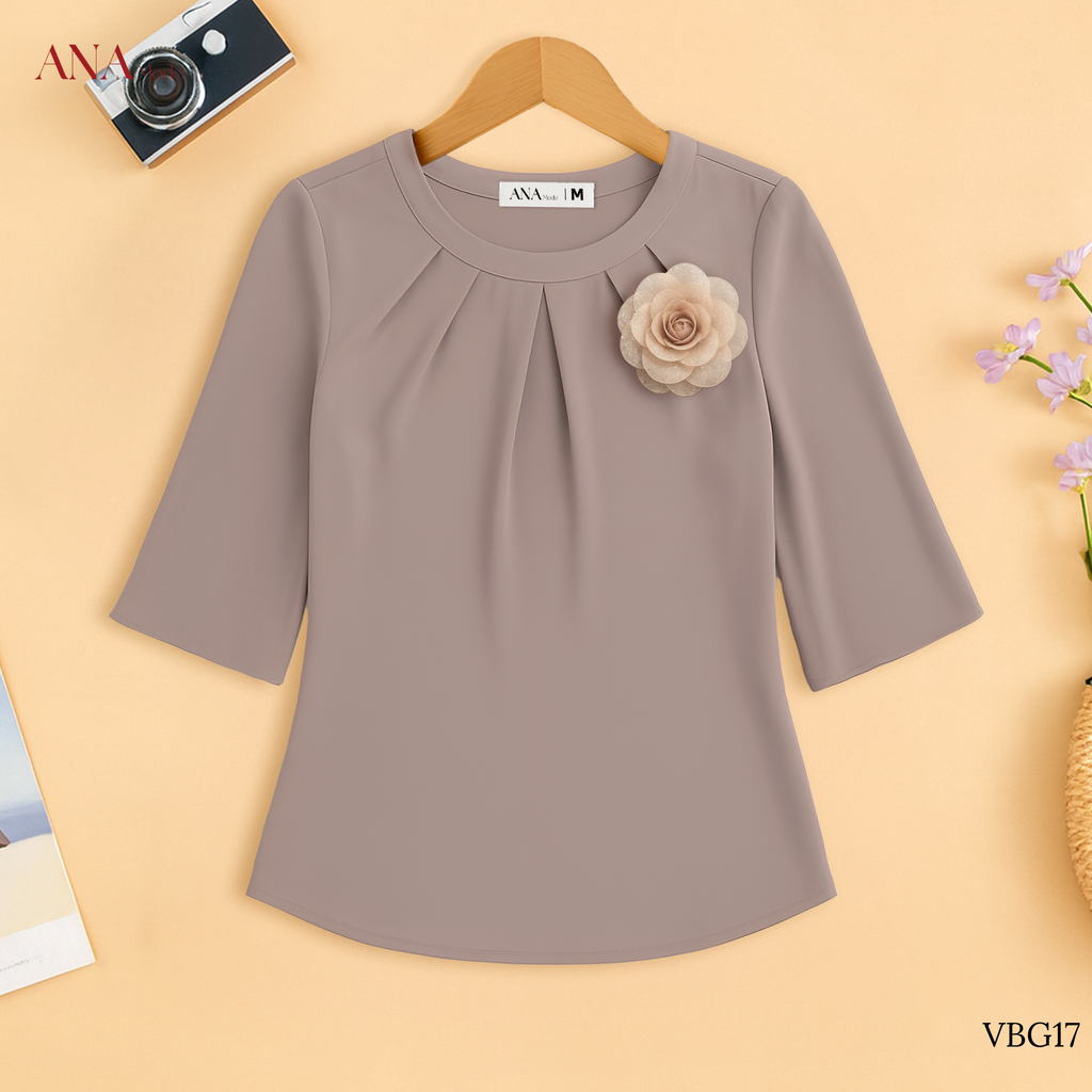 Áo Kiểu Đính Hoa Trung Niên ANA Mode Chất Liệu Tằm Ý Thanh Lịch Đi Tiệc Quà Tặng Mẹ AK25VBG17