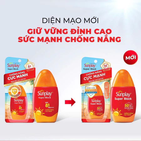 Mẫu mới SPF 50 Sữa chống nắng Sunplay Super Block SPF50 Rohto ngăn sạm da và bảo vệ vượt trội (30g)