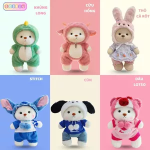 Gấu Bông Lena Bear Mặc Quần Áo Cosplay Thỏ Cún Stitch Khủng Long Dễ Thương Quà Tặng Cho Bạn Gái,Trai Cho Bé Sinh Nhật