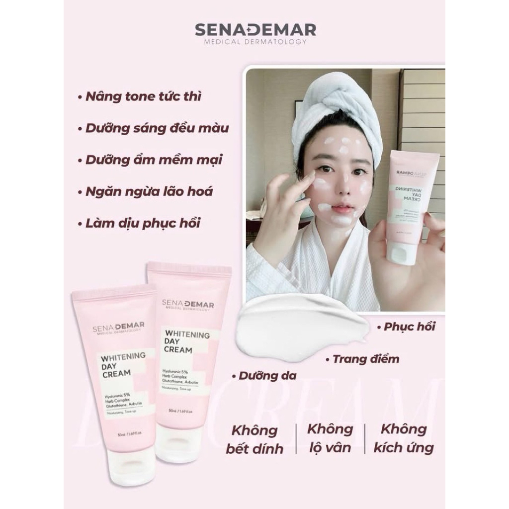 Kem ngày Sena demar whitening day cream 50ml hạn 2028 Hàn Quốc kem ngày senademar kem lười senademar  IS295