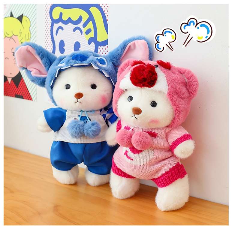 Gấu Bông Lena Bear Mặc Quần Áo Cosplay Thỏ Cún Stitch Khủng Long Dễ Thương Quà Tặng Cho Bạn Gái,Trai Cho Bé Sinh Nhật