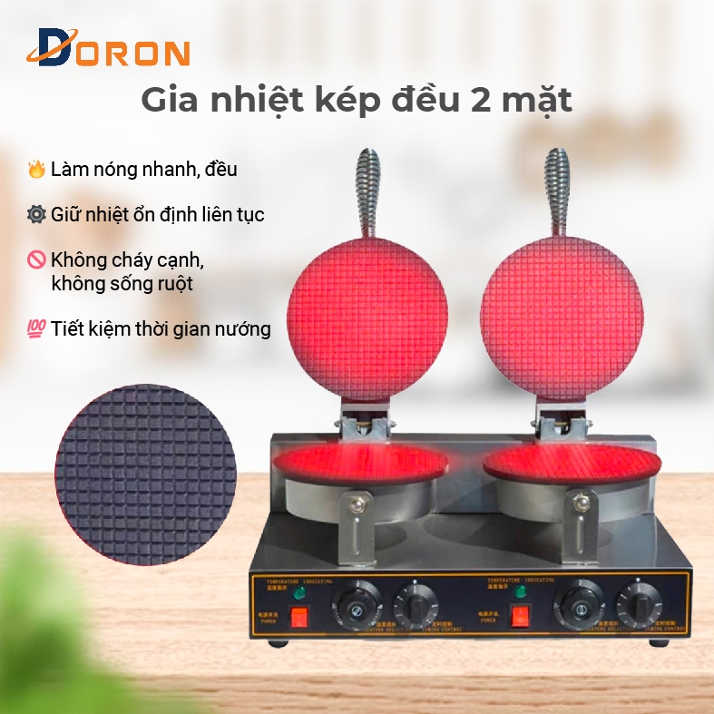 Máy làm bánh ốc quế DORON 2400W kiểm soát nhiệt độ chính xác, bánh thơm ngon