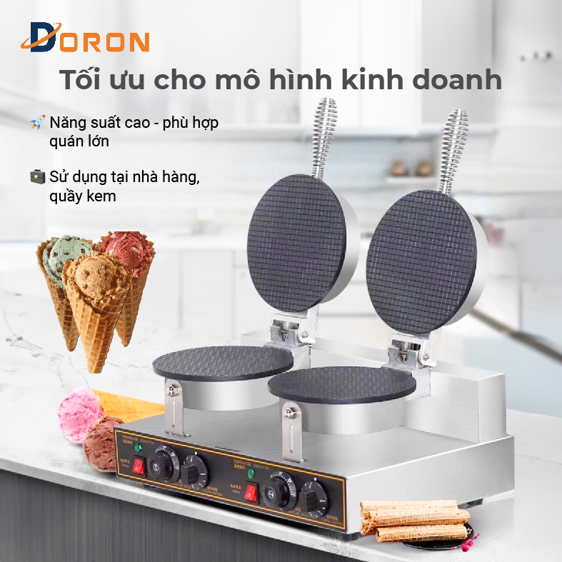 Máy làm bánh ốc quế DORON 2400W kiểm soát nhiệt độ chính xác, bánh thơm ngon