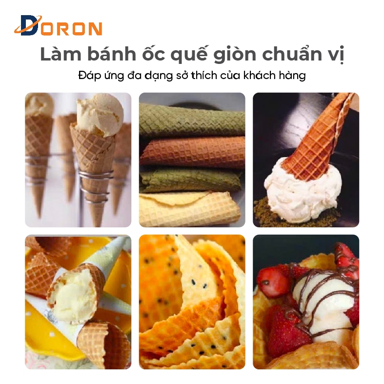Máy làm bánh ốc quế DORON 2400W kiểm soát nhiệt độ chính xác, bánh thơm ngon