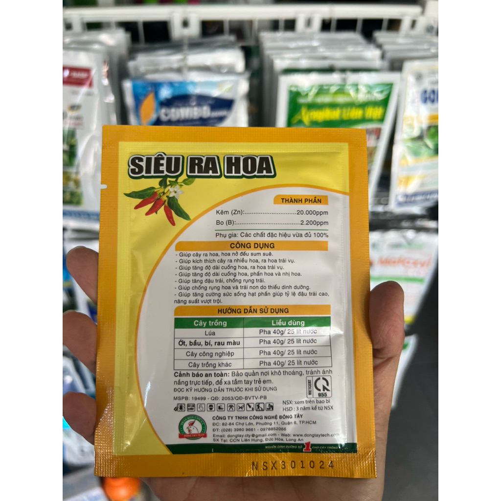 Siêu ra hoa, phân bón vi lương dota bo kẽm, siêu đậu trái, chống rụng trái gói 40g
