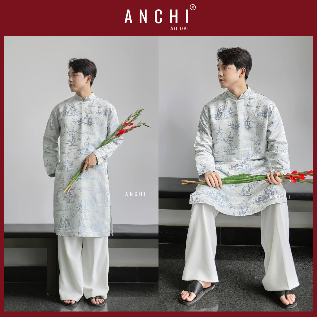 ANCHI - Áo Dài Tết Cách Tân Nam Nguyên Vũ , Chất Vải Gấm Họa Tiết Có ...