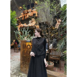MIMI CLOTHING - Set nữ 3 chi tiết áo ghi lê phối chân váy dài