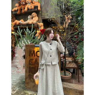 MIMI CLOTHING - Set nữ 3 chi tiết áo ghi lê phối chân váy dài