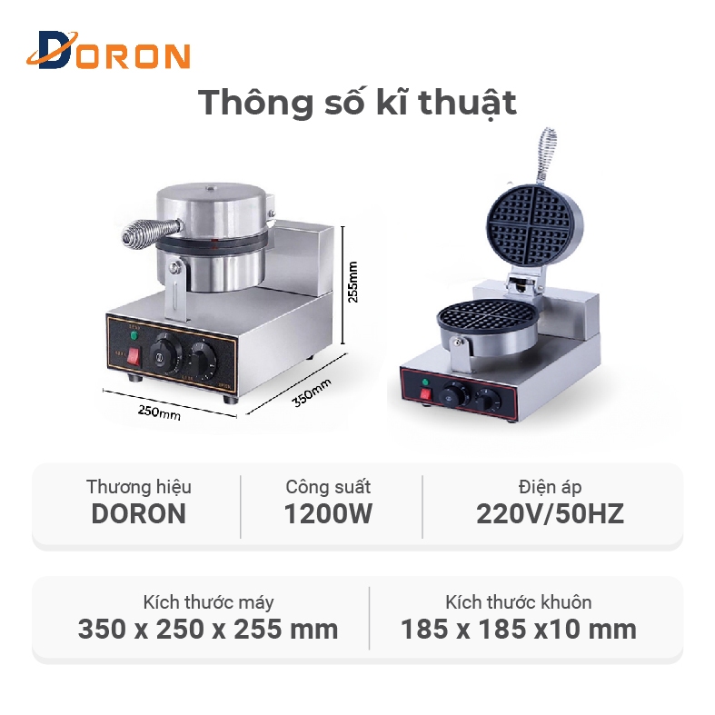 Máy nướng waffle công nghiệp 1200W điều chỉnh 50 - 250 độ, làm nóng nhanh