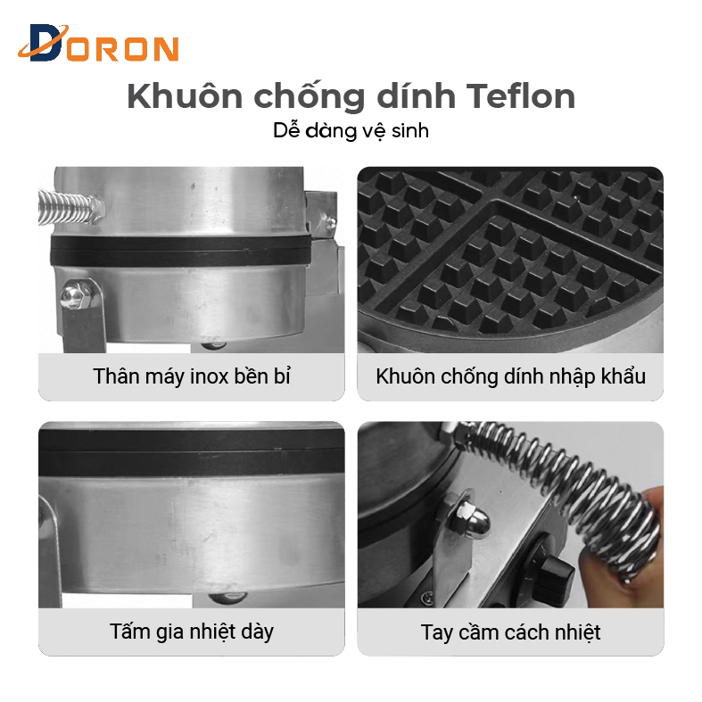 Máy nướng waffle công nghiệp 1200W điều chỉnh 50 - 250 độ, làm nóng nhanh