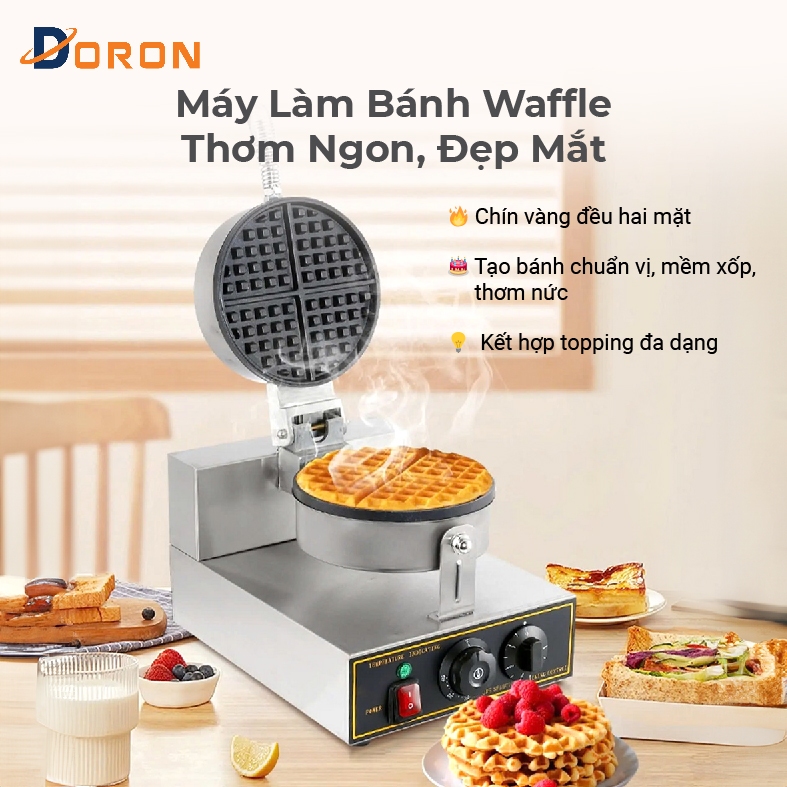 Máy nướng waffle công nghiệp 1200W điều chỉnh 50 - 250 độ, làm nóng nhanh