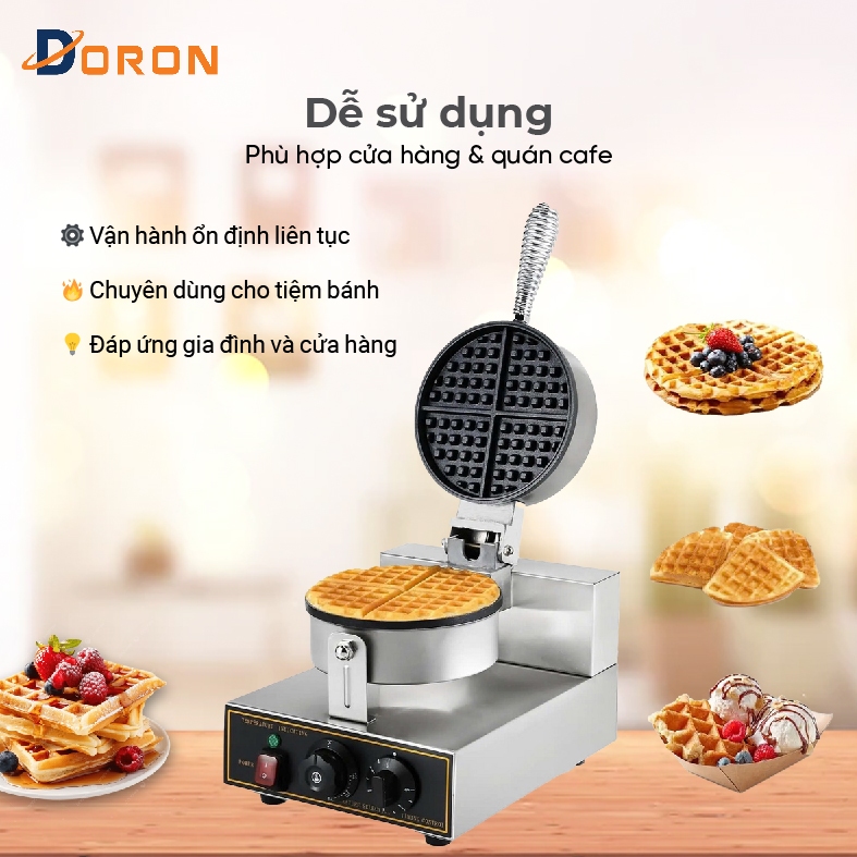 Máy nướng waffle công nghiệp 1200W điều chỉnh 50 - 250 độ, làm nóng nhanh