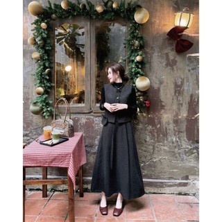 MIMI CLOTHING - Set nữ 3 chi tiết áo ghi lê phối chân váy dài