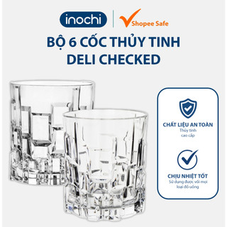 Bộ 6 cốc thủy tinh Checked Delisoga vân nổi cao cấp bền đẹp, chịu nhiệt tốt, dùng đa năng hiệu quả