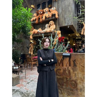 MIMI CLOTHING - Set nữ 3 chi tiết áo ghi lê phối chân váy dài