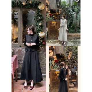MIMI CLOTHING - Set nữ 3 chi tiết áo ghi lê phối chân váy dài