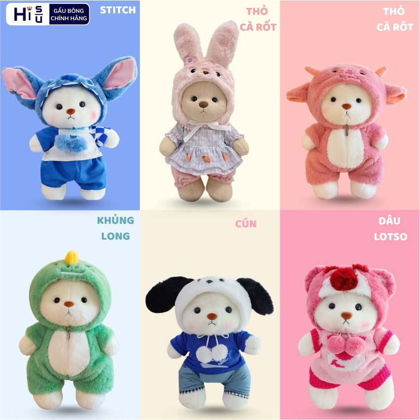Gấu Bông Lena Bear Mặc Quần Áo Cosplay Stitch Thỏ Cún Cừu Dễ Thương Làm Quà Tặng Cho Trẻ Em, Bạn Gái Dịp Sinh Nhật