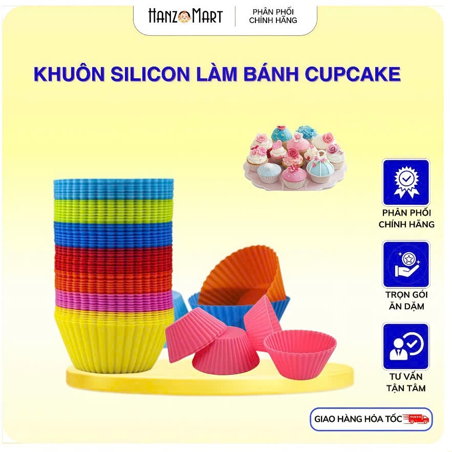Khuôn làm bánh cupcake, muffin, cup silicon nhiều màu, nhiều mẫu cho bé ăn dặm