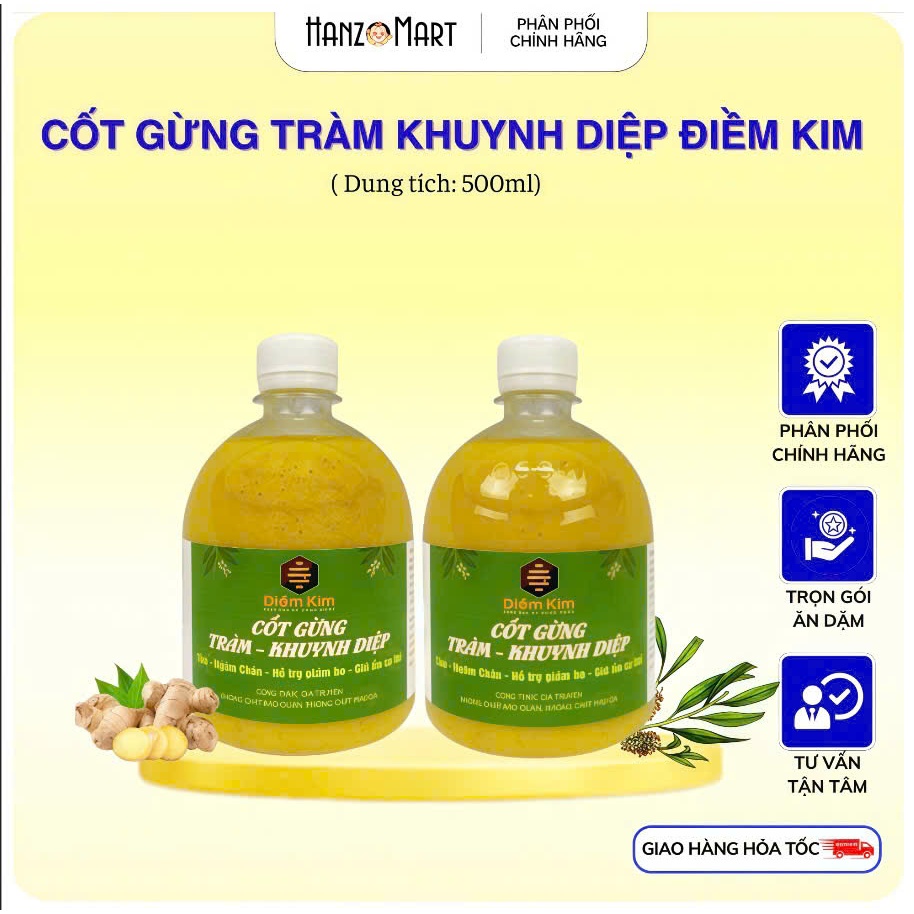 [DATE 25/10/2026] Cốt Gừng Tràm Khuynh Diệp Điềm Kim 500ml-Pha tắm Mẹ và Bé, ngâm chân , giữ ấm