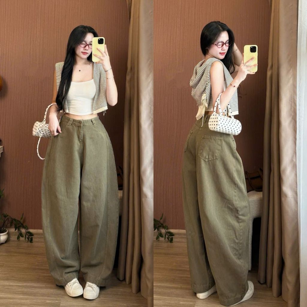 Quần Jeans Nữ Ống Cong Màu Nâu Phối Line Cá Tính Joolate Tôn Dáng Che Khuyết Điểm Thoải Mái Đi Làm Đi Học