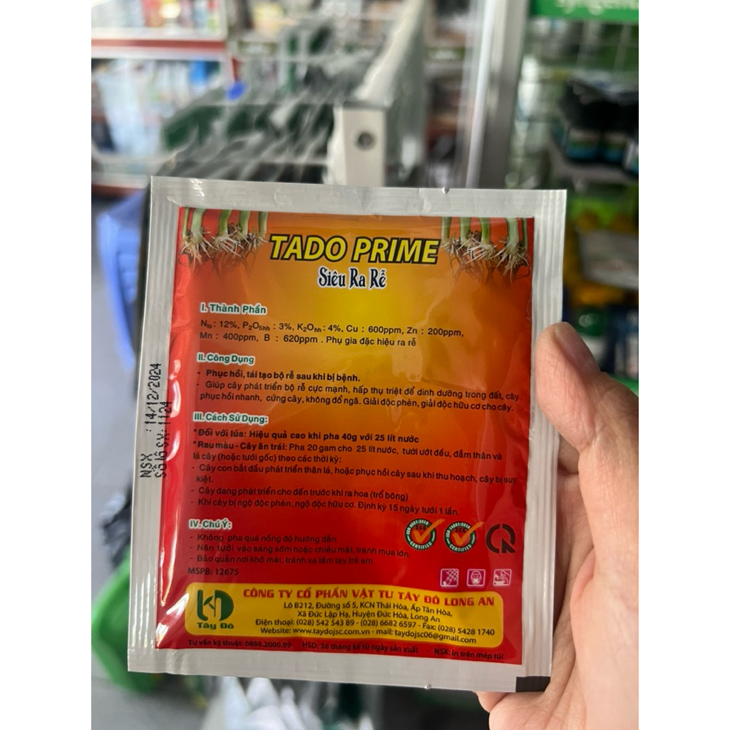 Phân bón NPK vi lượng siêu ra rễ TADO PRIME gói 20g