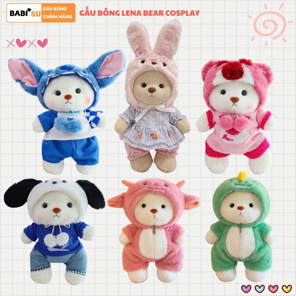 Gấu Bông Lena Bear Mặc Quần Áo Cosplay Thỏ Stitch Cún Cừu Đáng Yêu Làm Quà Tặng Cho Trẻ Em, Bạn Gái Ngày Sinh Nhật