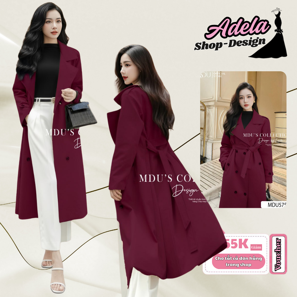 Áo Mangto ADELA DESIGN Màu Đỏ Rượu Vang Được Làm Từ Chất Kaki Co Giãn MDU5758