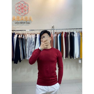 Áo len nam màu Đỏ Cổ tròn Trơn dáng Ôm body len cao cấp ABABA tronvisco-do