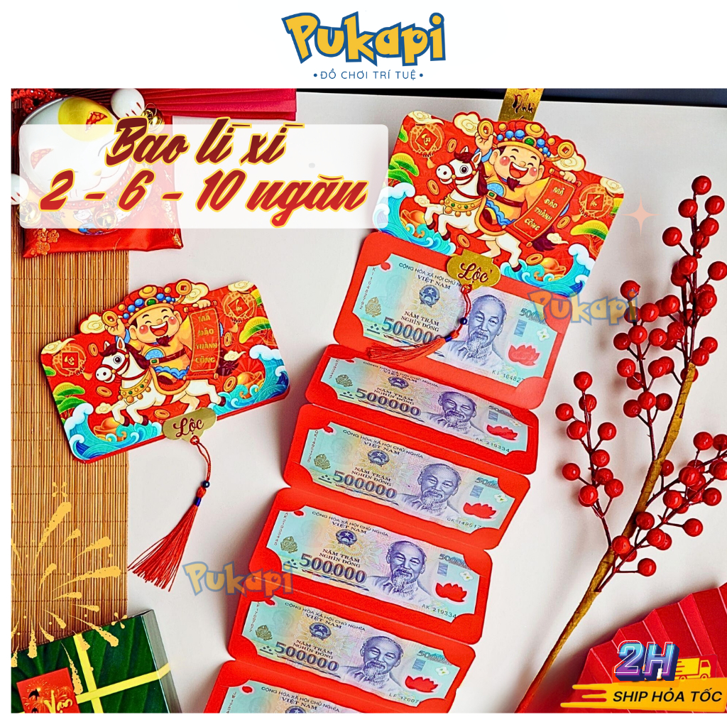 Bao Lì Xì Gấp Gọn Xếp Tầng 2-6-10 Nhiều Ngăn Nhiều Tầng Tài Lộc Đầu Lân Thần Tài Ngựa 2026 Bính Ngọ-Đồ Chơi Cho Bé PUKAP