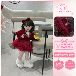 Váy đầm công chúa nhung cho bé gái màu đỏ ChoiChuu