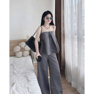 Set đồ bộ tuyết mưa 2 dây dáng rộng sang xịn – áo rút ngực + quần suông tôn dáng, mặc đi chơi đẹp mê