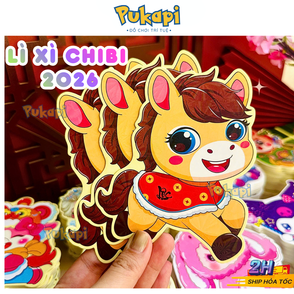 Lì Xì Chibi Chi Bi Hoạt Hình Tết Bính Ngọ Hình Ngựa Phản Quang Lấp Lánh Dầy Dặn - Đồ Chơi Cho Bé PUKAPI