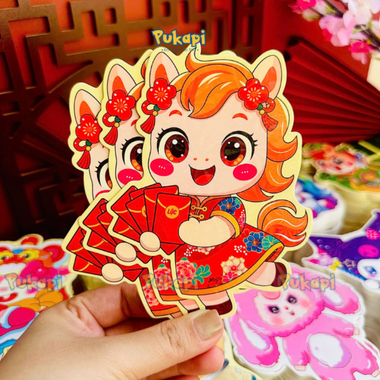 Lì Xì Chibi Chi Bi Hoạt Hình Tết Bính Ngọ Hình Ngựa Phản Quang Lấp Lánh Dầy Dặn - Đồ Chơi Cho Bé PUKAPI