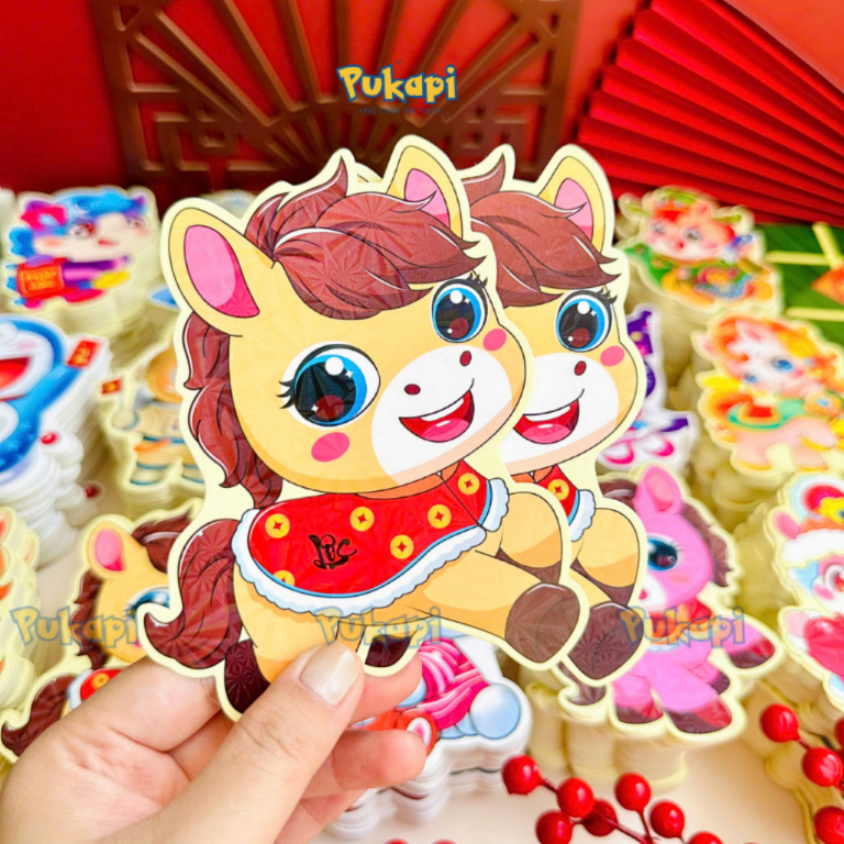 Lì Xì Chibi Chi Bi Hoạt Hình Tết Bính Ngọ Hình Ngựa Phản Quang Lấp Lánh Dầy Dặn - Đồ Chơi Cho Bé PUKAPI
