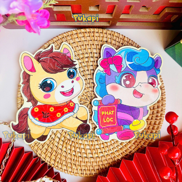 Lì Xì Chibi Chi Bi Hoạt Hình Tết Bính Ngọ Hình Ngựa Phản Quang Lấp Lánh Dầy Dặn - Đồ Chơi Cho Bé PUKAPI