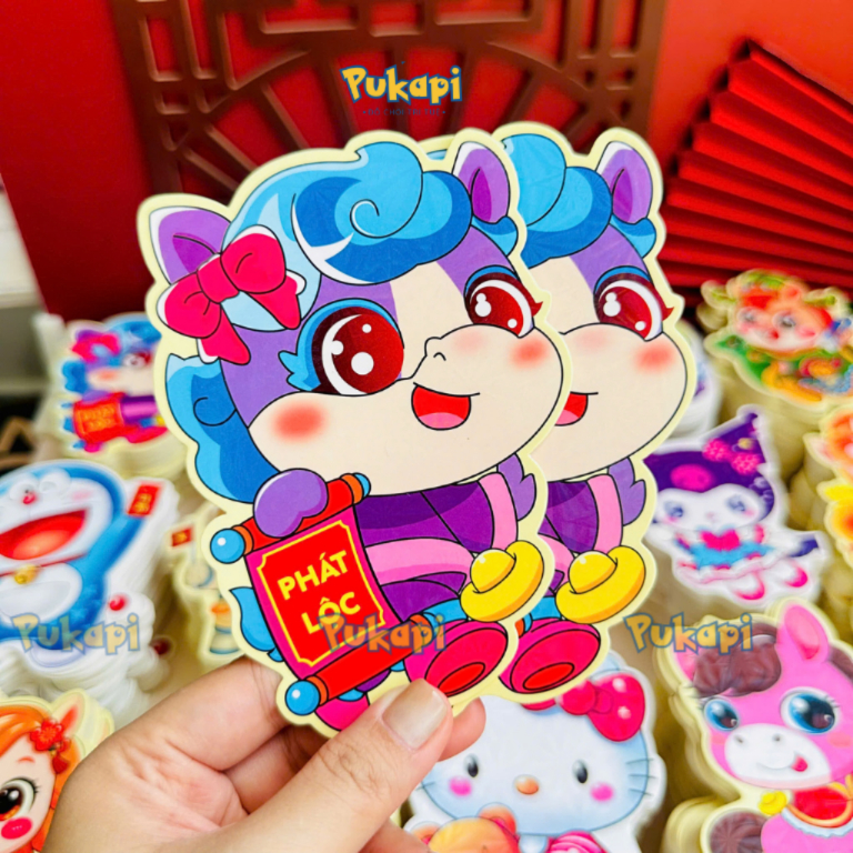Lì Xì Chibi Chi Bi Hoạt Hình Tết Bính Ngọ Hình Ngựa Phản Quang Lấp Lánh Dầy Dặn - Đồ Chơi Cho Bé PUKAPI