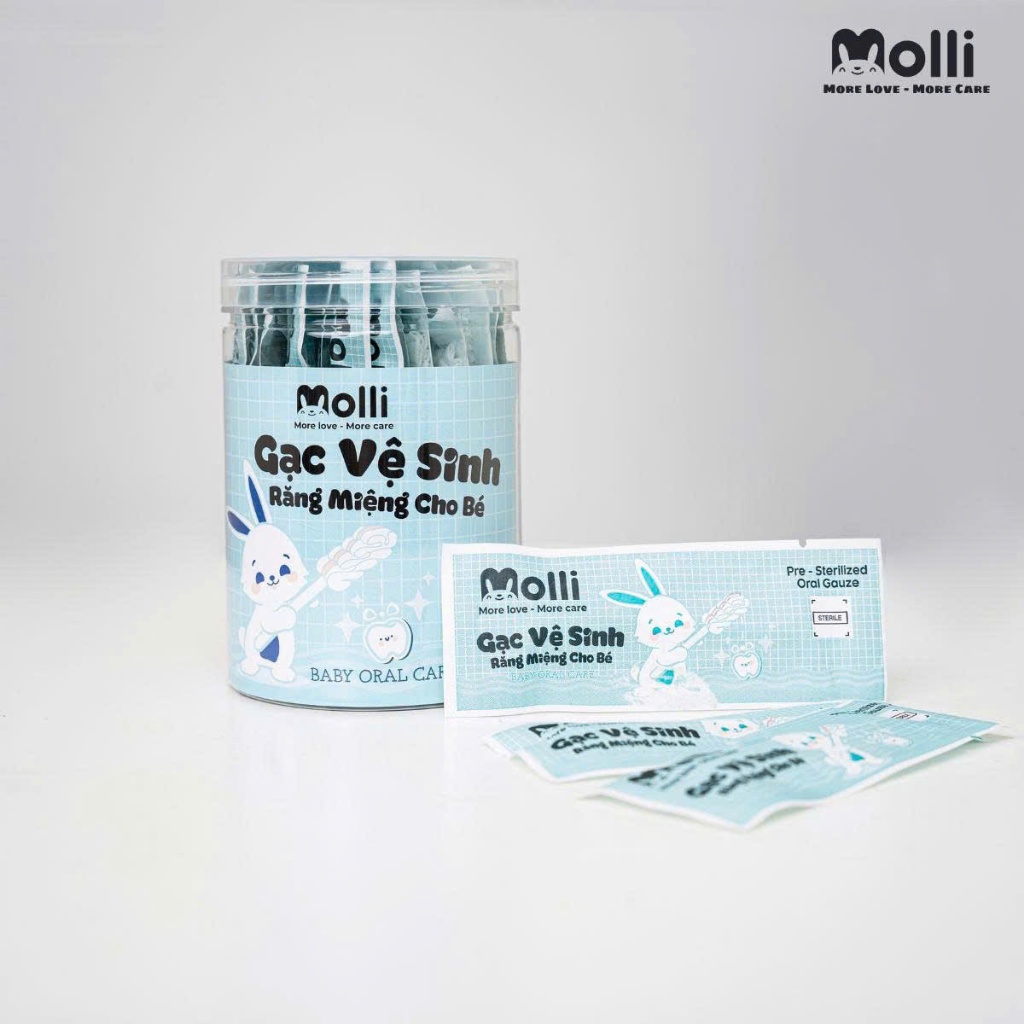 Gạc Rơ Lưỡi Trẻ Em Molli Tiệt Trùng - Hộp 30 Que