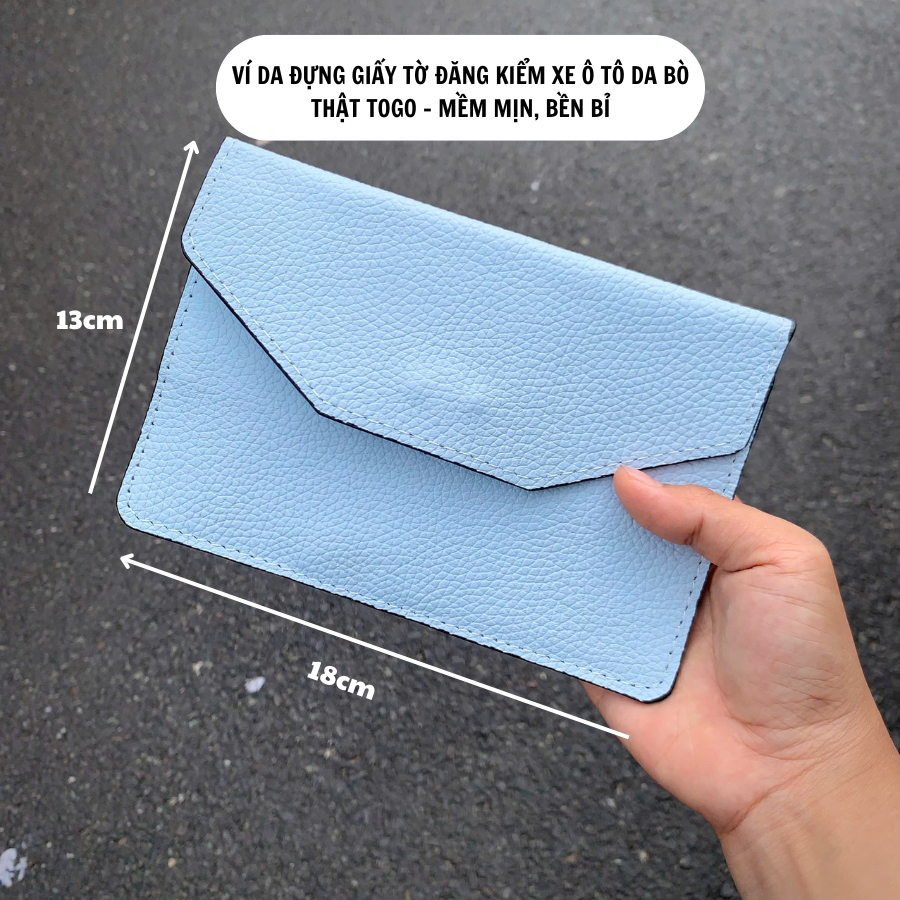 (Da Bò Thật) Ví Đựng Giấy Tờ Đăng Kiểm Xe Ô Tô Da Bò Togo Mẫu 02 - Màu Xanh Biển VDK-DB02-XB